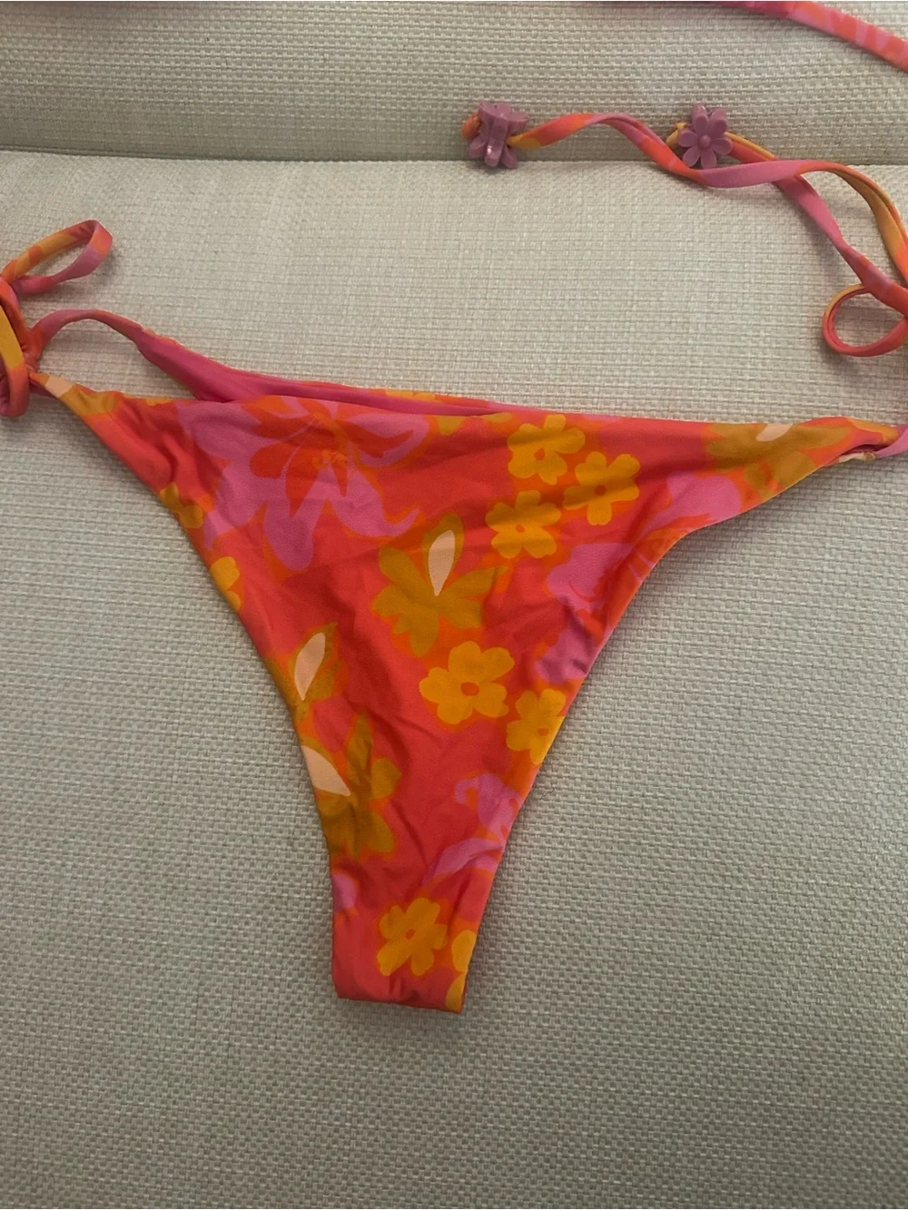 Beach Riot Floral Pink Orange String Bikini Set